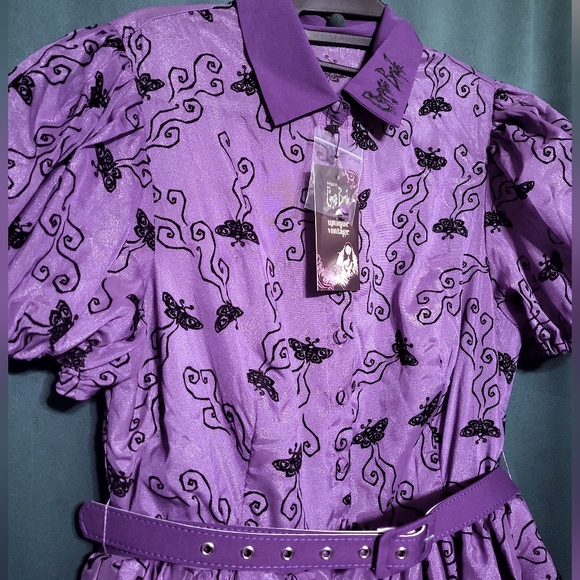 NWT Corpse Bride X Unique Vintage Purple Moth Hollie Swing Dress - Picture 6 of 6